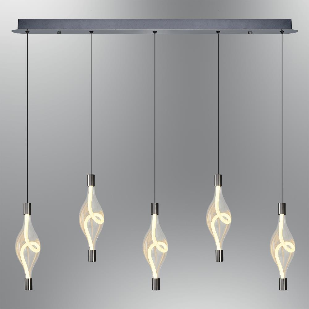 5'li Platin Metal Hare Sıralı Sarkıt Avize 90 cm