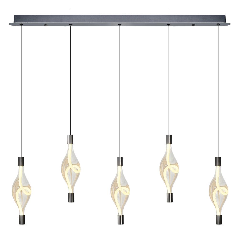 5'li Platin Metal Hare Sıralı Sarkıt Avize 90 cm