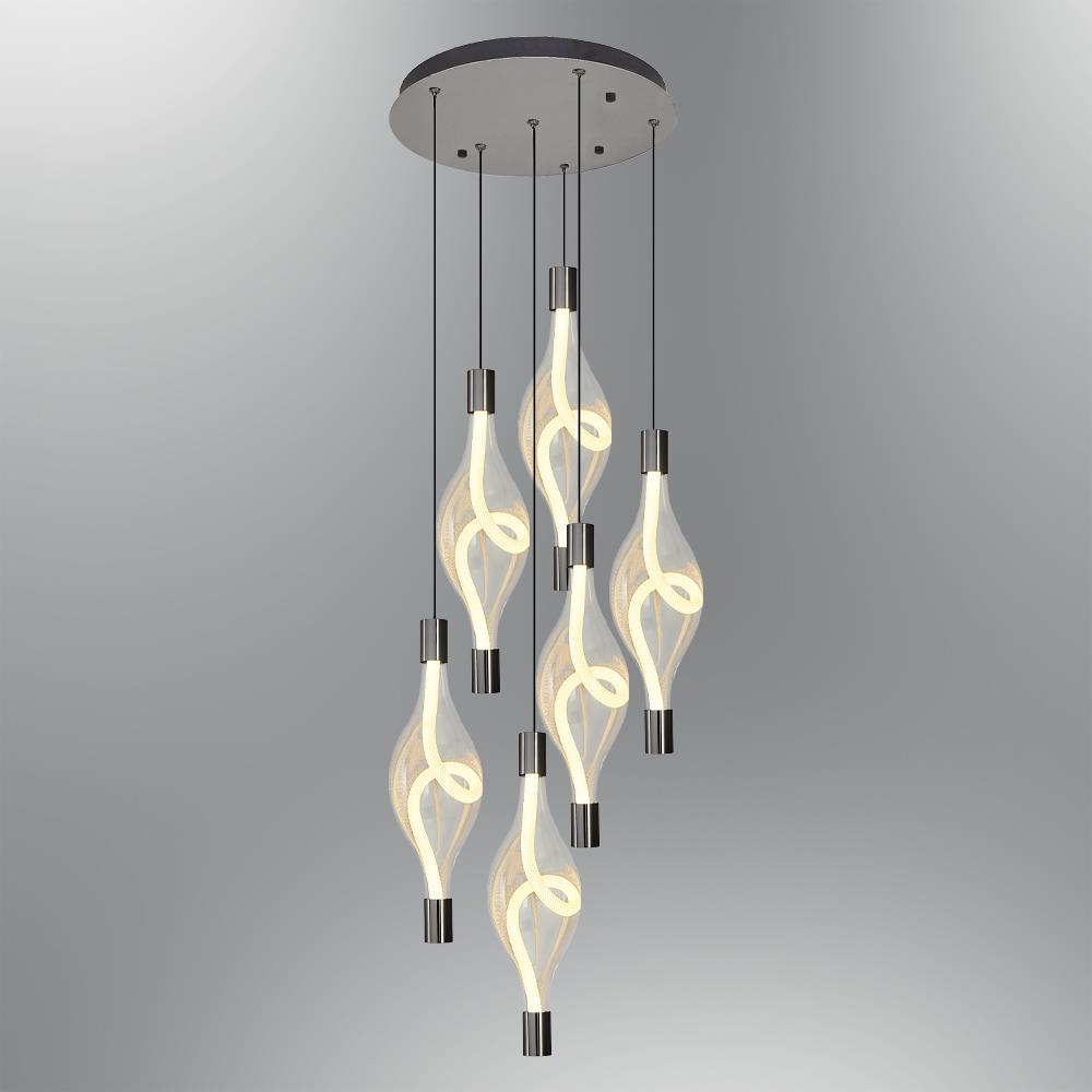 6'li Metal Hare PLATİN Sarkıt Avize 120 cm