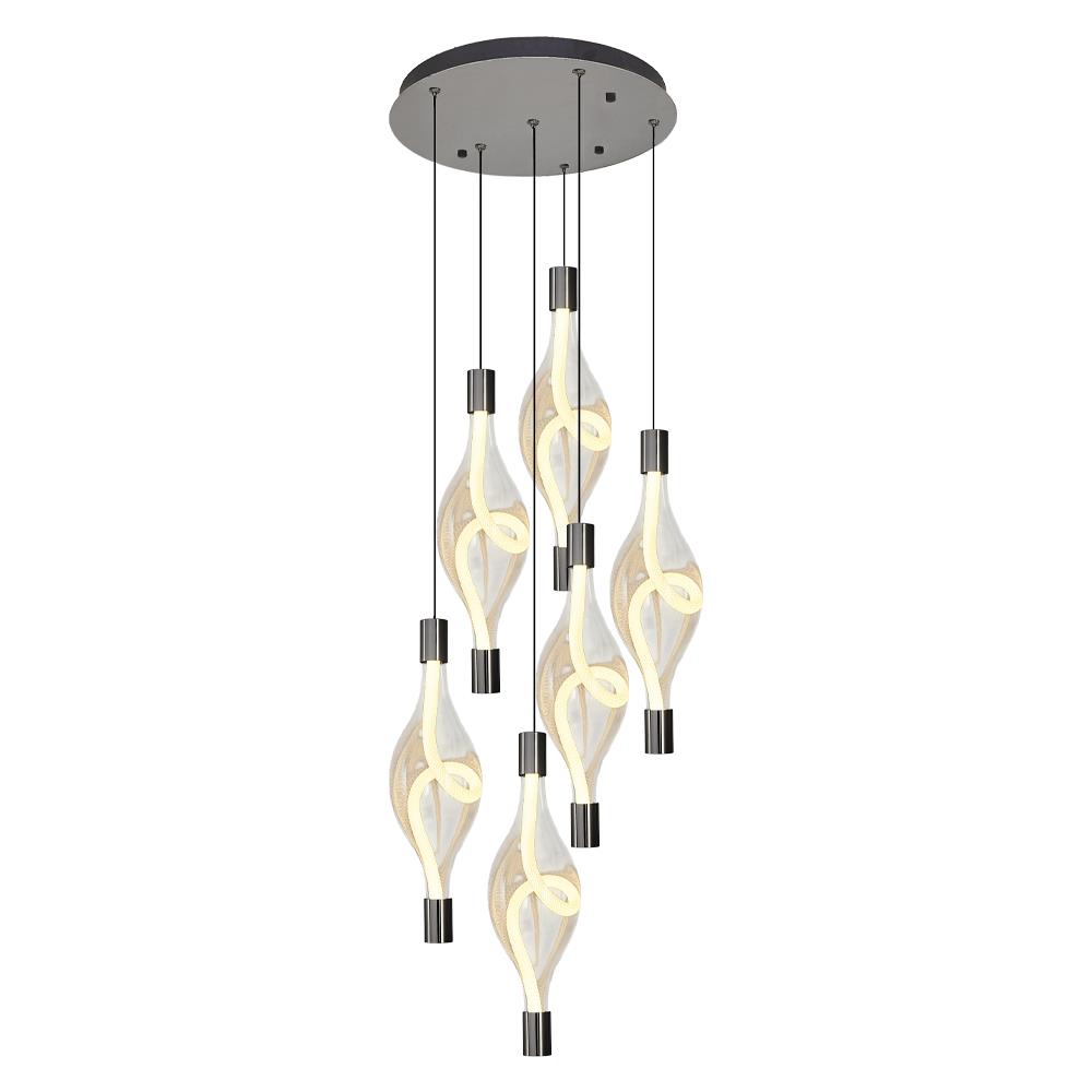 6'li Metal Hare PLATİN Sarkıt Avize 120 cm