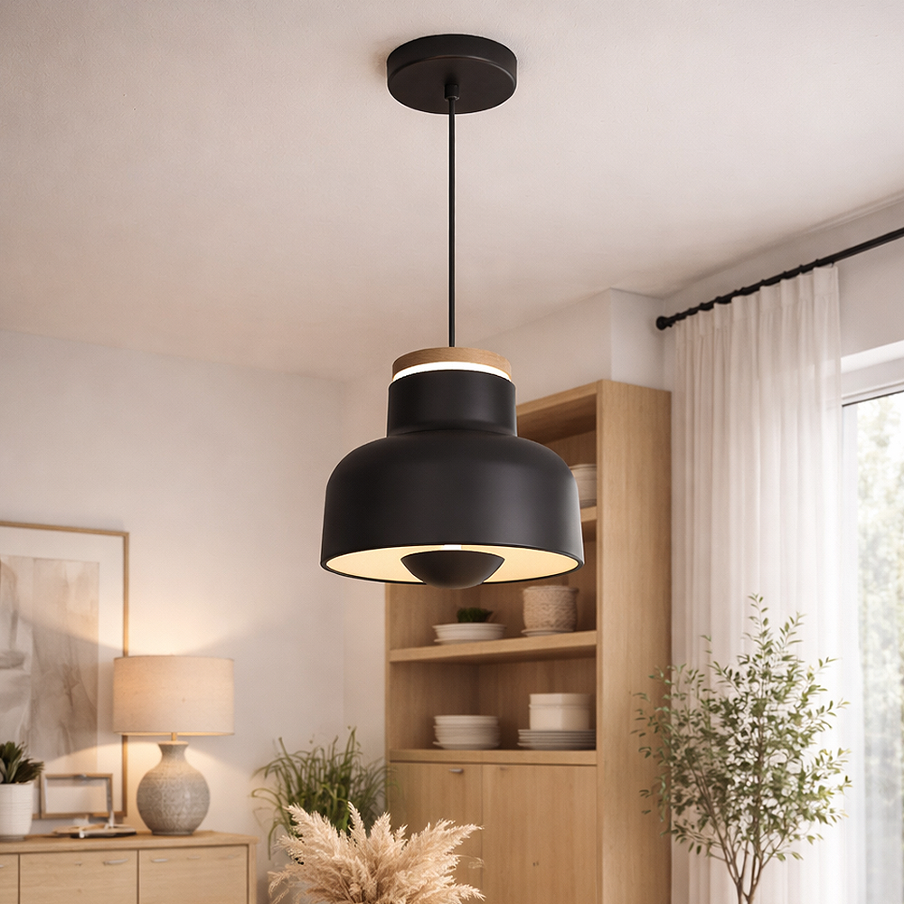 Tekli Siyah Metal Maas Spotlu Sarkıt Avize 120 cm 30W