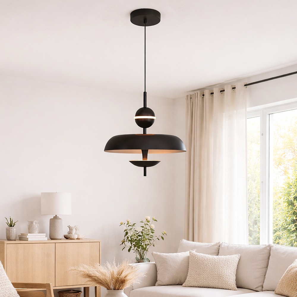 Tekli Metal Pixie Siyah Sarkıt Avize 120 cm — görsel 3