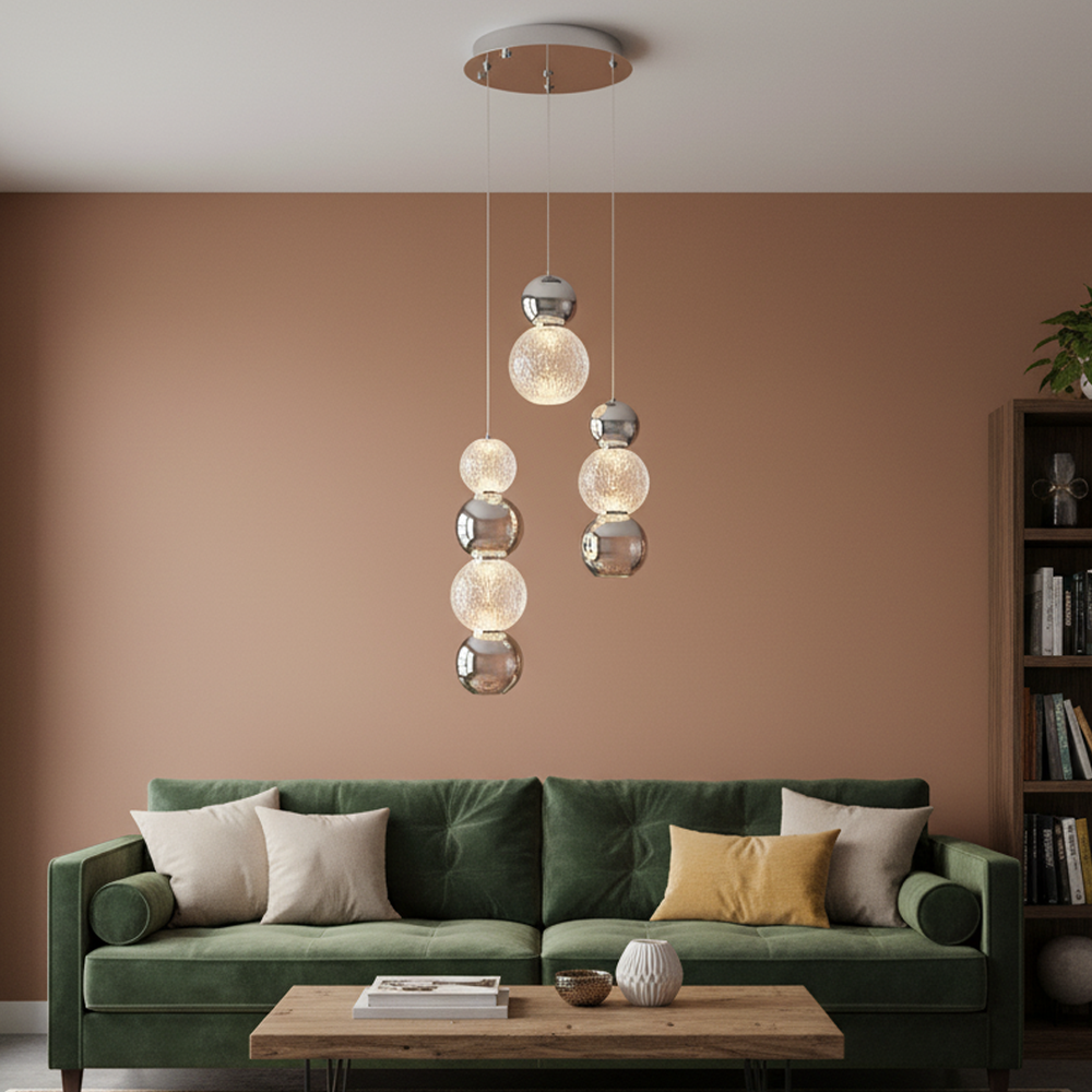 Krom Metal Güneş Sarkıt Avize 120 cm — görsel 3