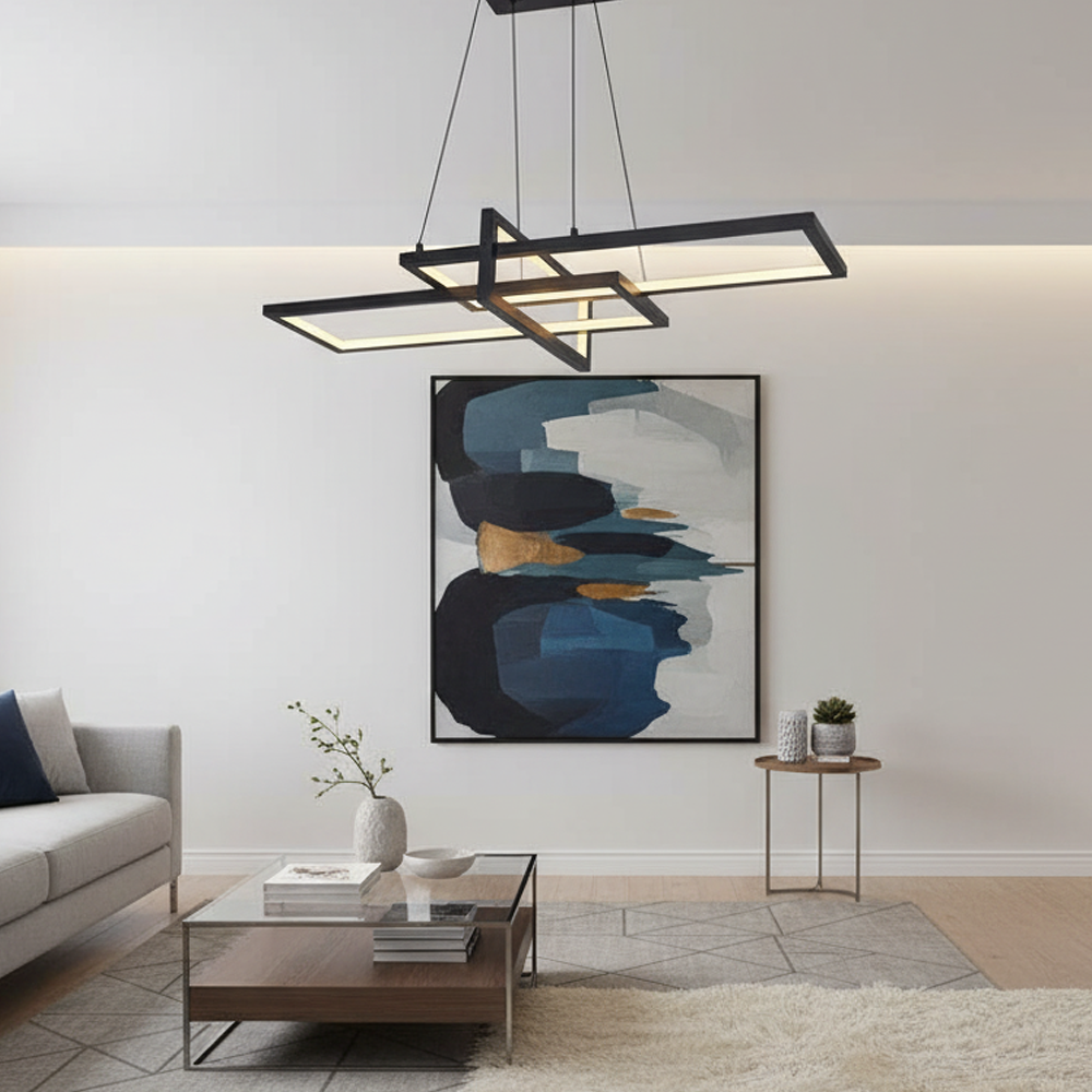 Eskitme Metal Square Yatay Sarkıt Avize 90 cm