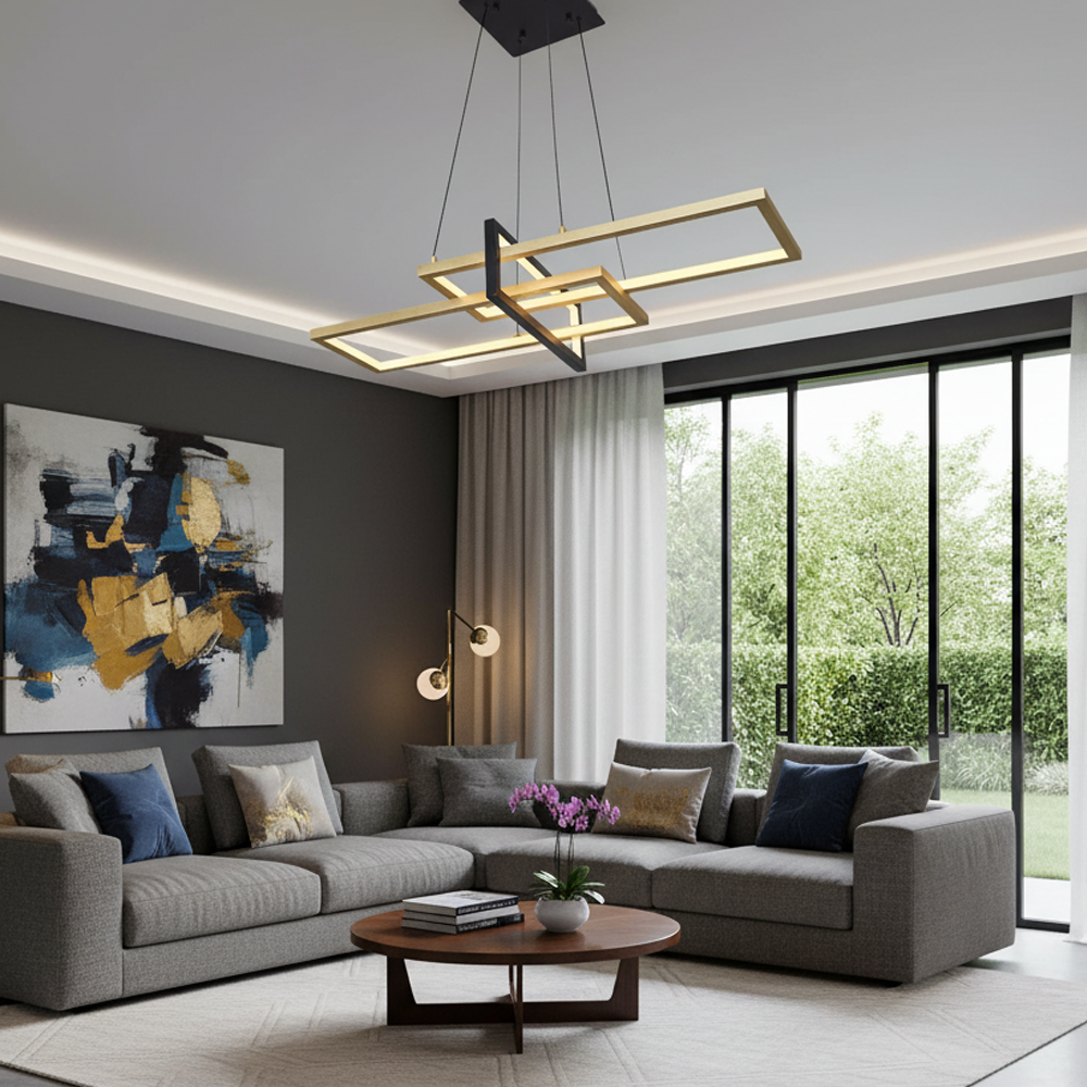 Eskitme Metal Square Yatay Sarkıt Avize 90 cm — görsel 5