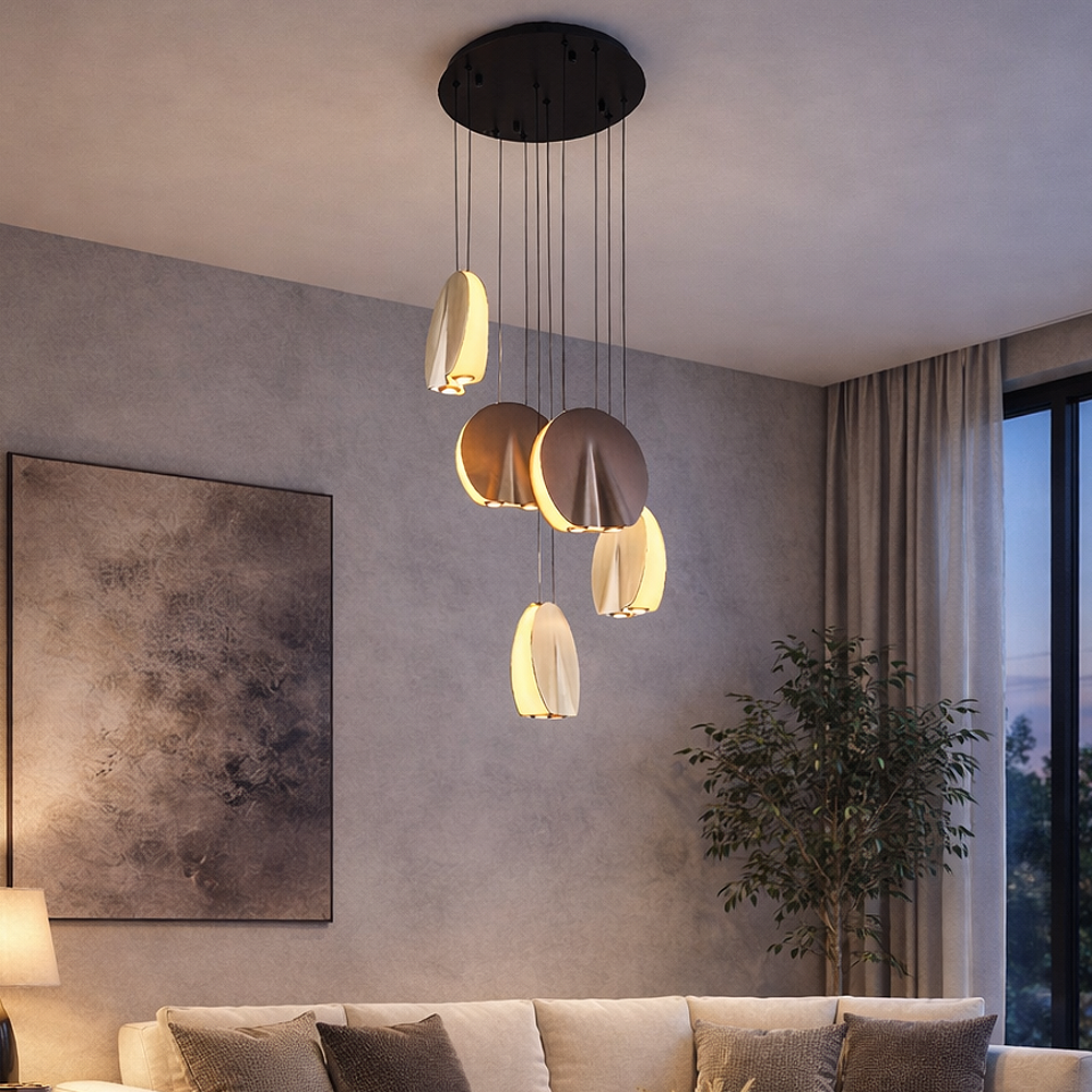 5'li Metal Oyster Mixed Sarkıt Avize 120 cm — görsel 3