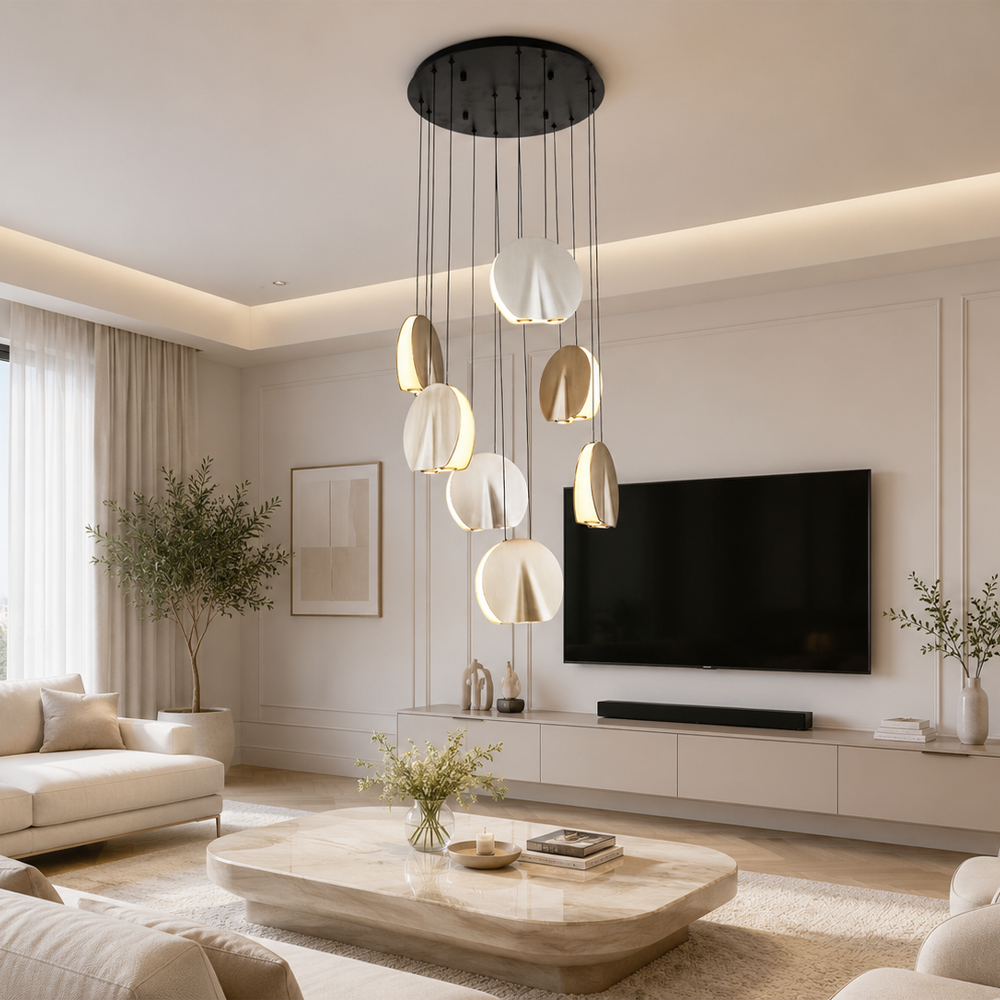 7'li Metal Oyster Mixed Sarkıt Avize 120 cm