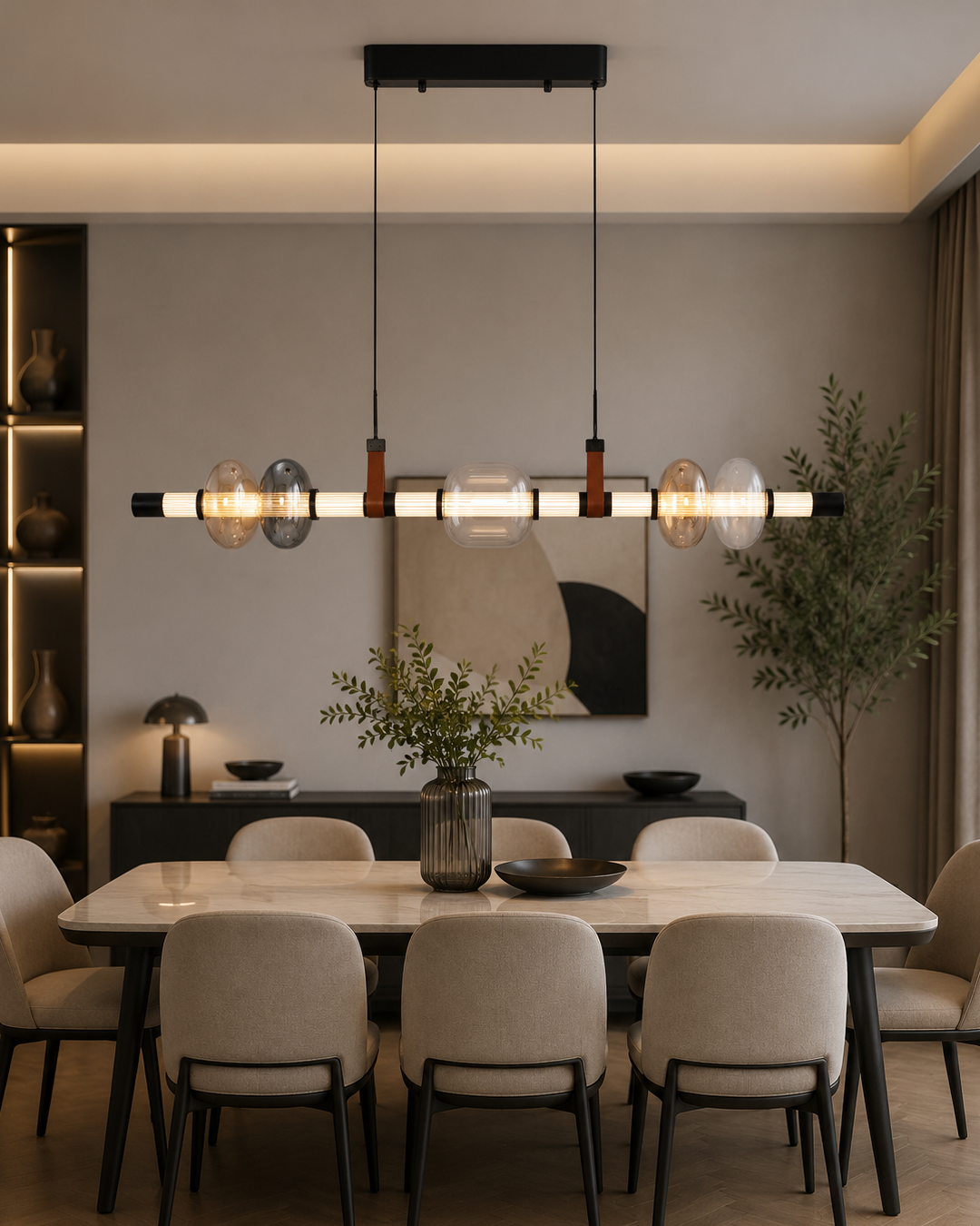 Siyah Metal Anisa Sıralı Sarkıt Avize 115 cm