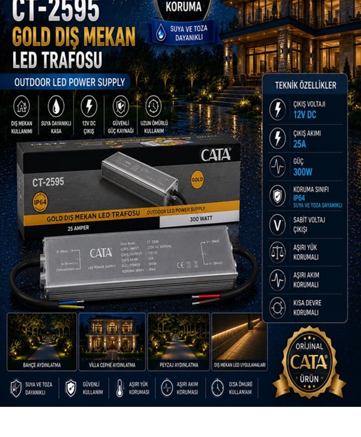 Gold Dış Mekan LED Trafosu 300W 25A 12V IP64
