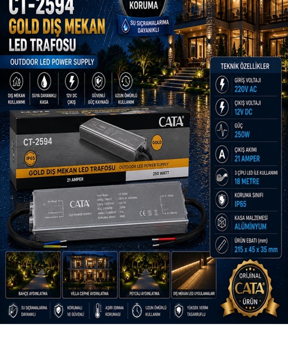 Gold Dış Mekan LED Trafosu 250W 21A 12V IP65