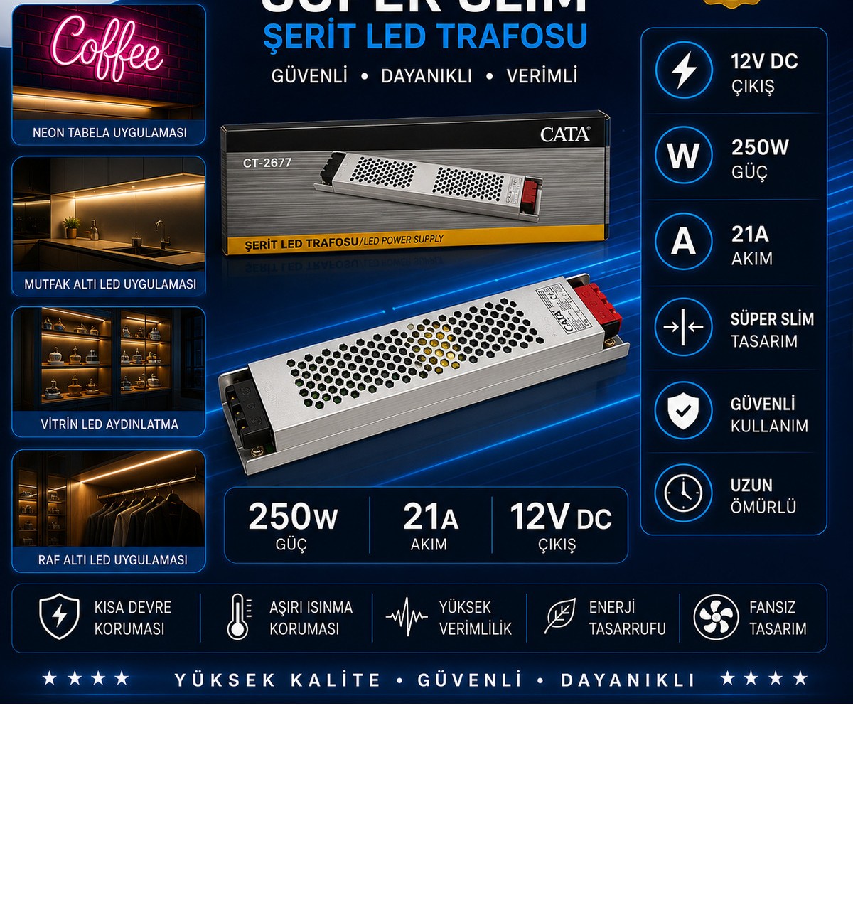 Süper Slim Şerit LED Trafosu 250W 21A 12V