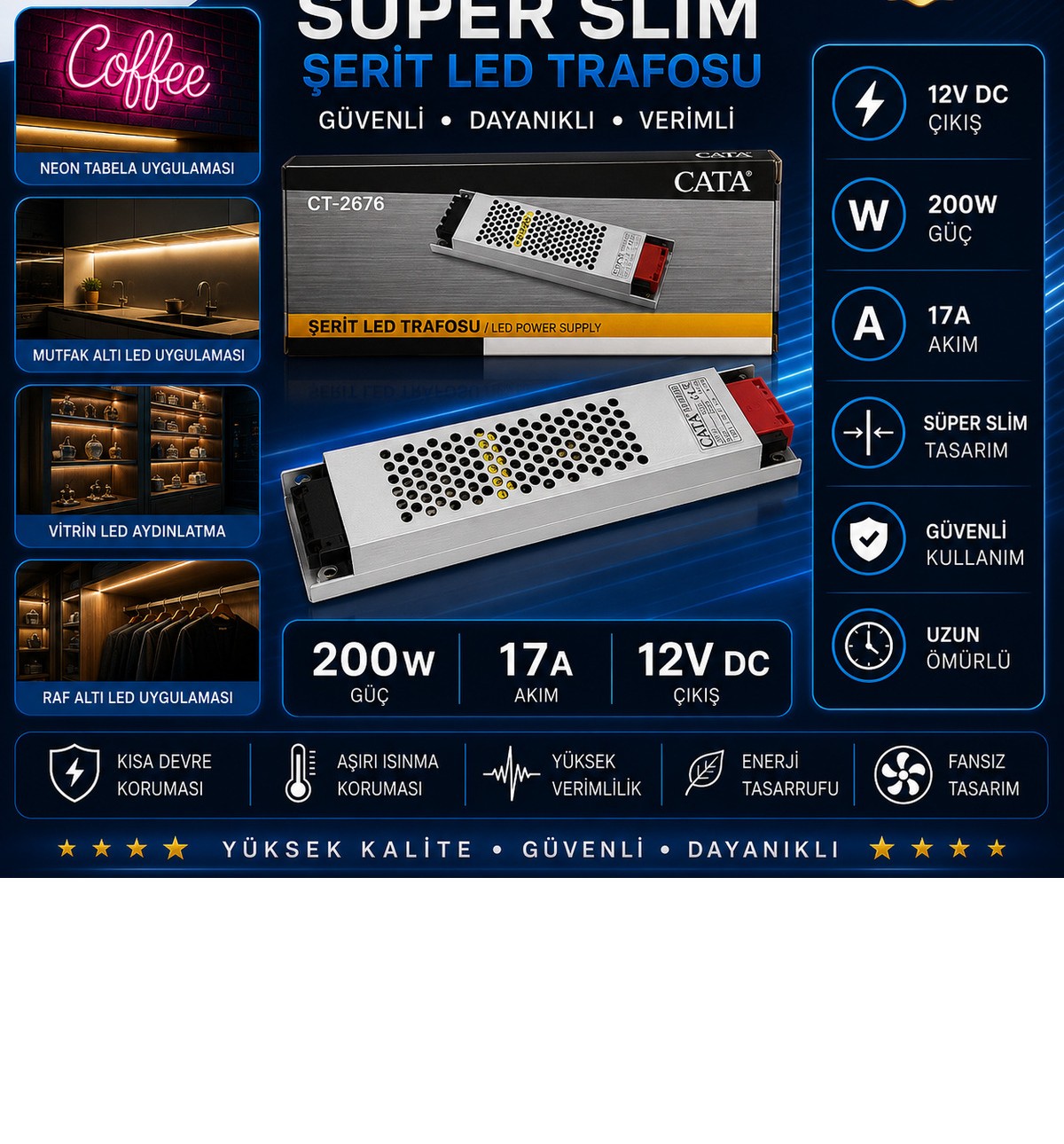 Süper Slim Şerit LED Trafosu 200W 17A 12V