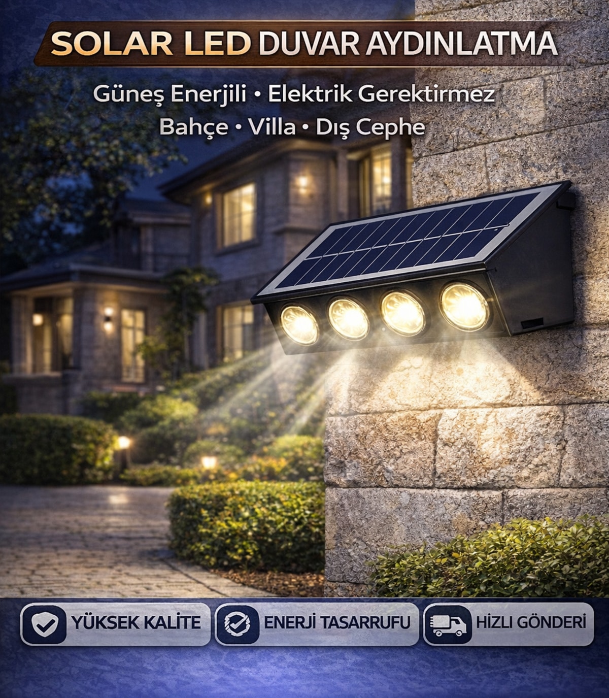 Kos 20W Solar LED Dış Mekan Aplik Kos 20W Solar LED Dış Mekan Aplik