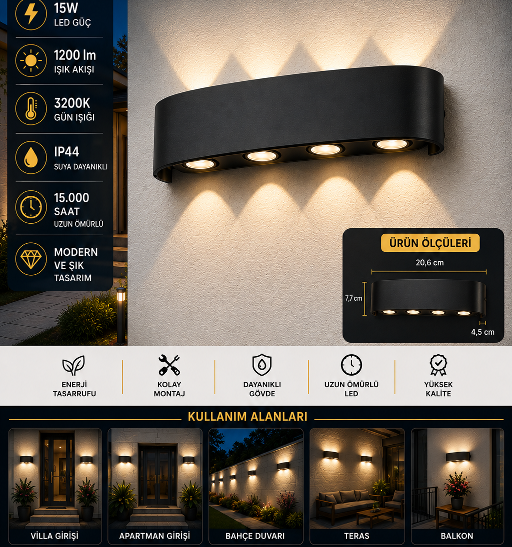 Kapri 15W LED Dış Mekan Aplik Kapri 15W LED Dış Mekan Aplik