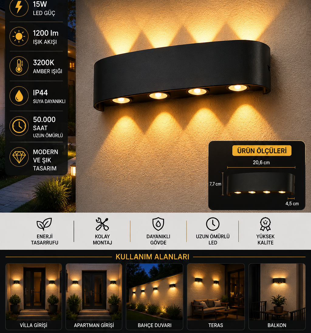 Kapri 15W LED Dış Mekan Aplik Kapri 15W LED Dış Mekan Aplik