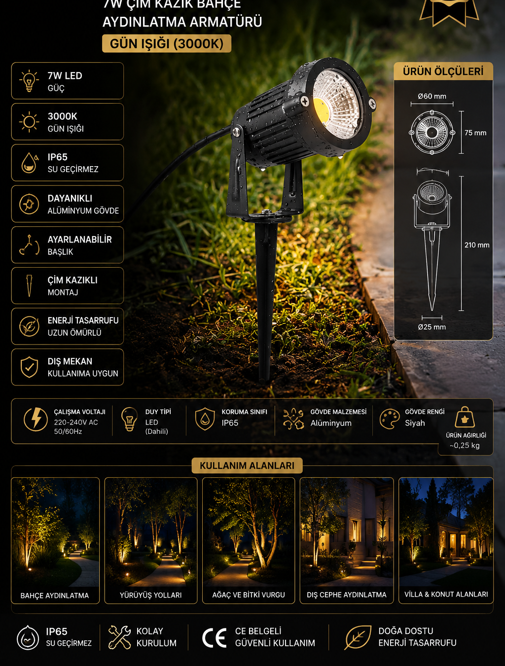 7W Çim Kazıklı LED Bahçe Spotu Gün Işığı 7W Çim Kazıklı LED Bahçe Spotu Gün Işığı