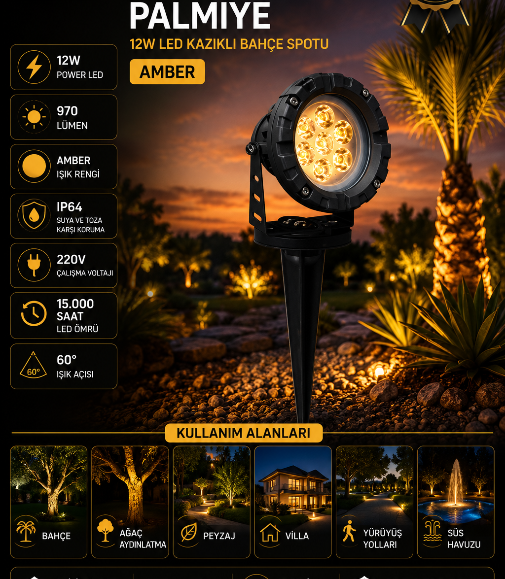 نخيل 12W كشاف حديقة LED بوتد