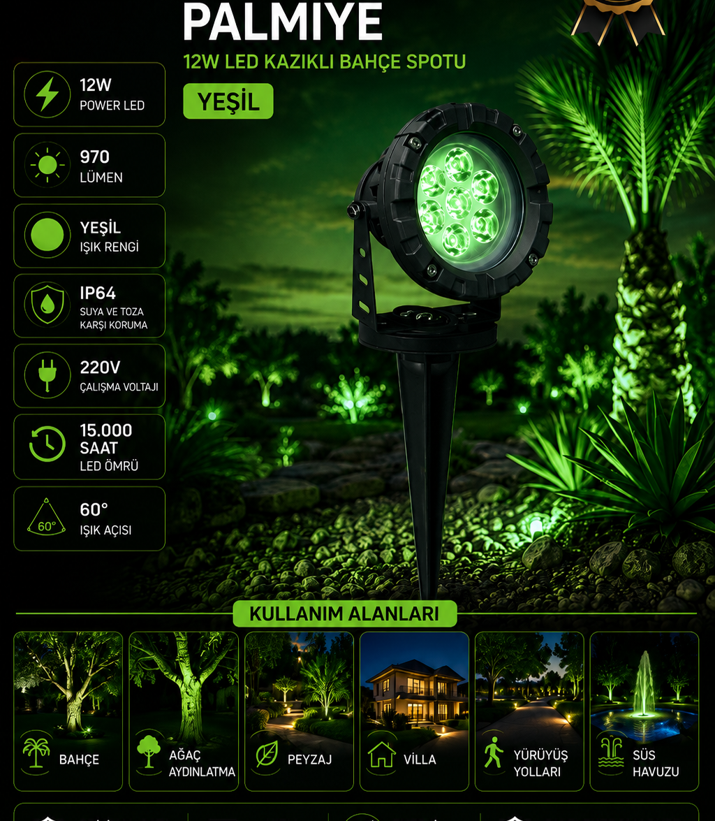 نخيل 12W كشاف حديقة LED بوتد
