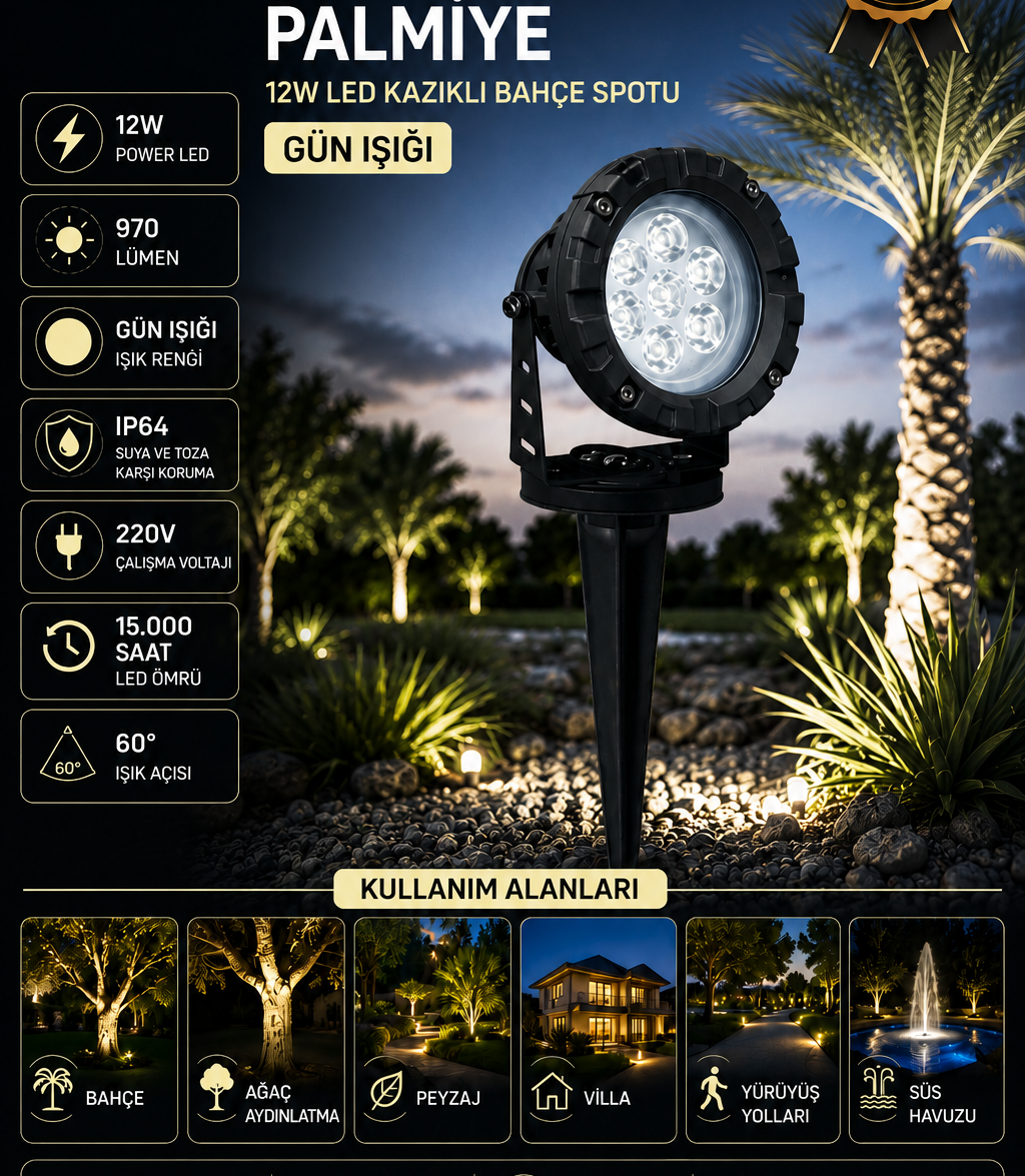 نخيل 12W كشاف حديقة LED بوتد