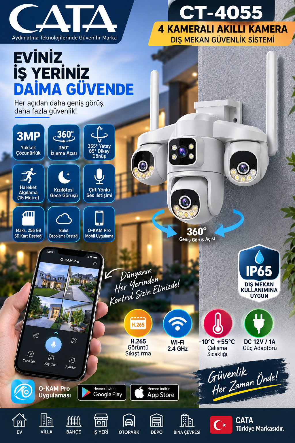 Caméra de Sécurité Intelligente Extérieure Wi-Fi avec 4 Caméras Caméra de Sécurité Intelligente Extérieure Wi-Fi avec 4 Caméras