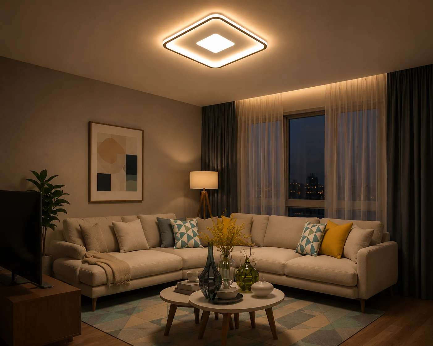 Eris Decorative Square Ceiling Light LED Chandelier Lighting 3 Colour Mode Eris Decorative Square Ceiling Light LED Chandelier Lighting 3 Colour Mode