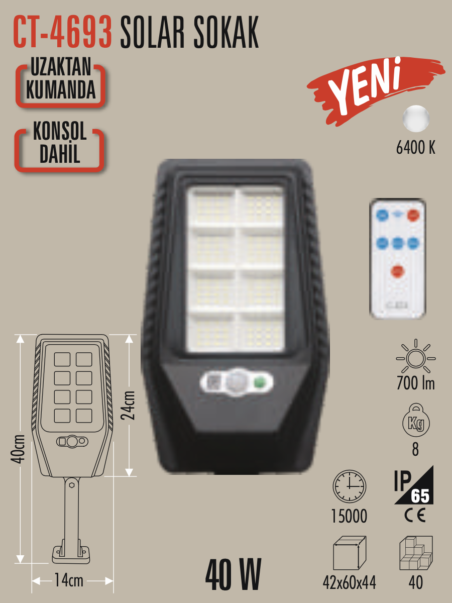 40W Soleil alimenté avec console Solaire Rue Luminaire