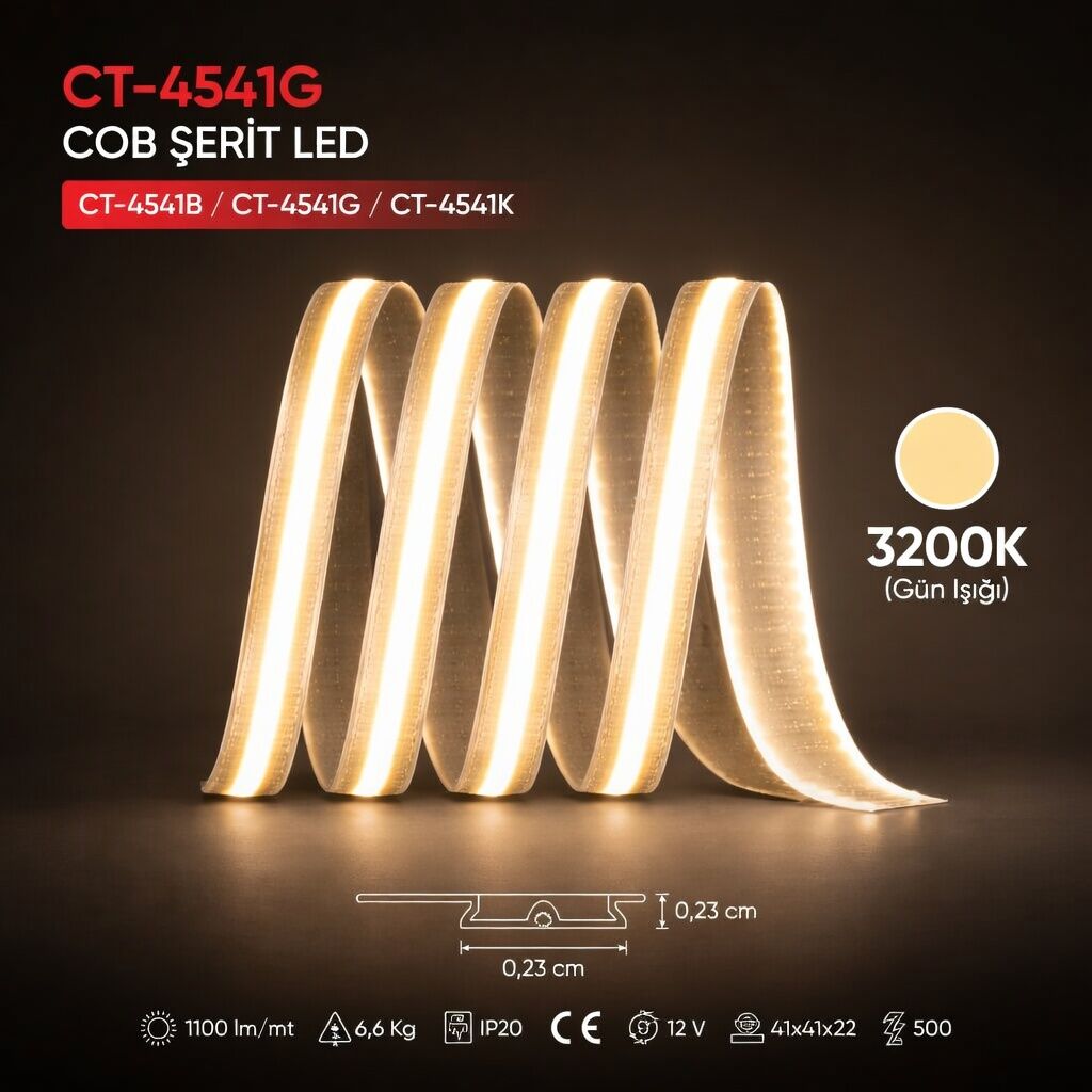 12V Yüksek Lümen COB Şerit LED Aydınlatma Gün Işığı Ct-4541g