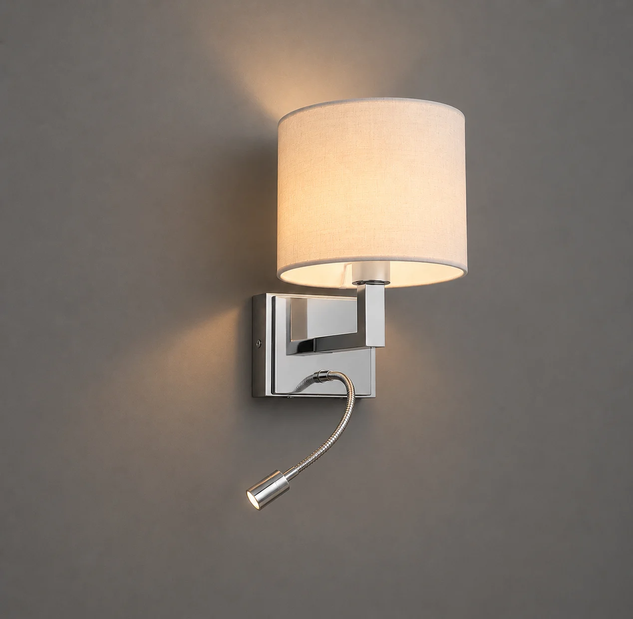Geneva Fabric Shade LED Reading Lamp Hotel Bed Head Wall Sconce — Image 2