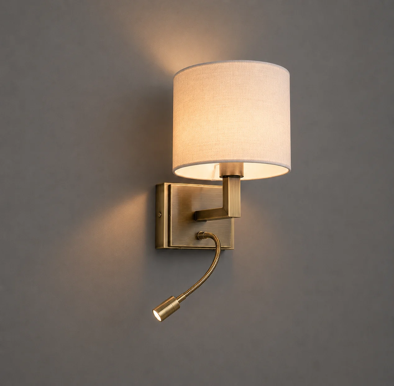 Geneva Fabric Shade LED Reading Lamp Hotel Bed Head Wall Sconce — Image 3