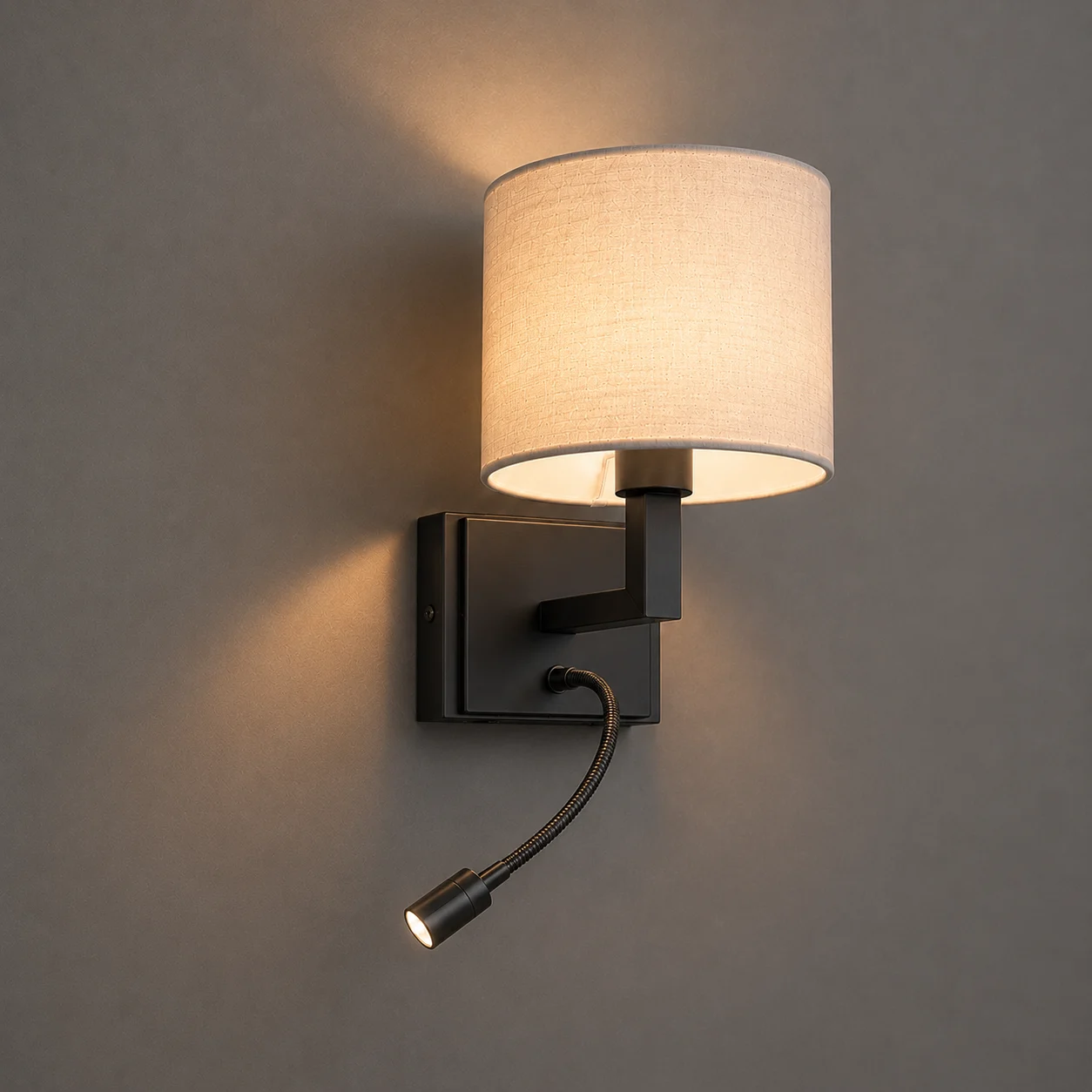 Geneva Fabric Shade LED Reading Lamp Hotel Bed Head Wall Sconce — Image 4
