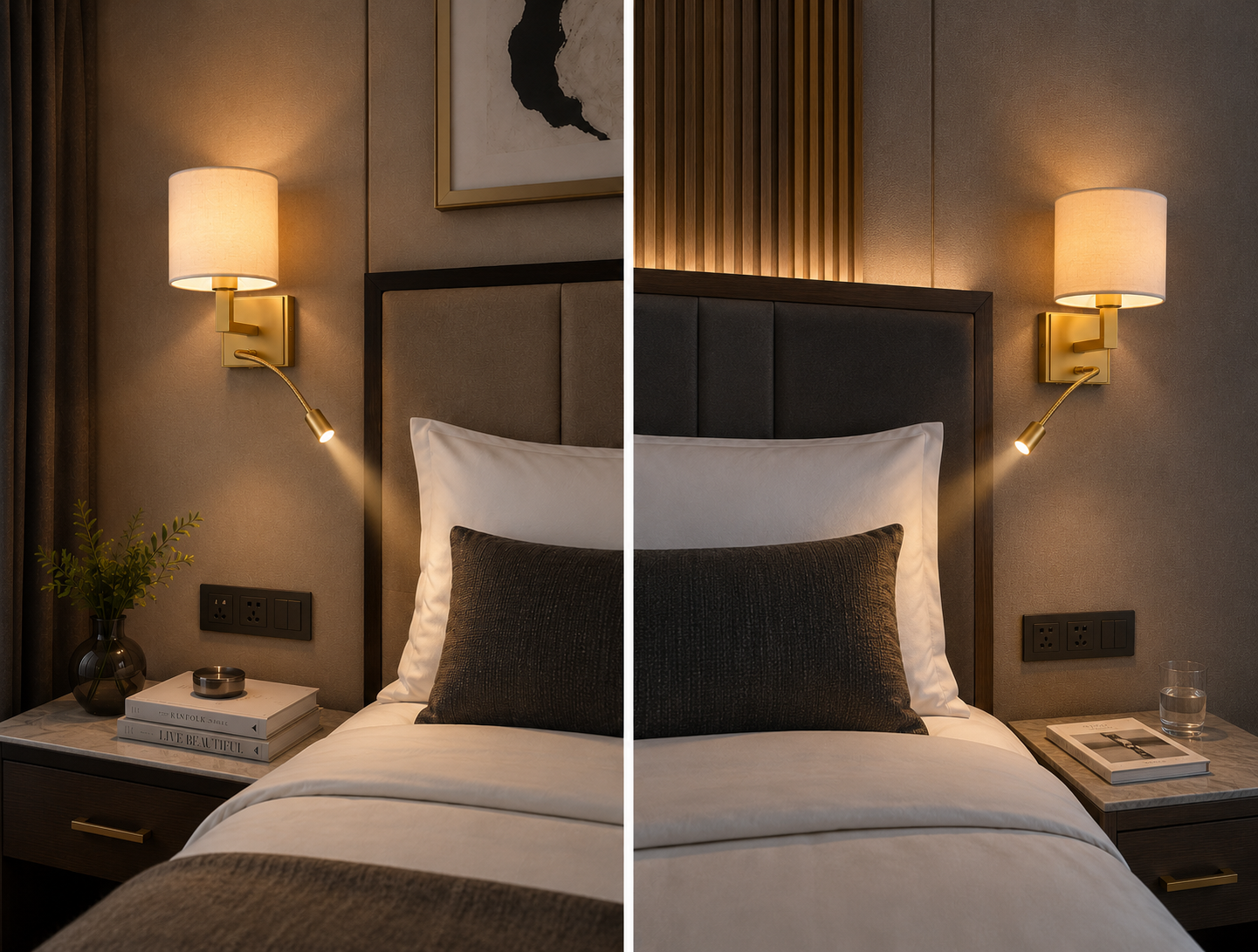 Geneva Fabric Shade LED Reading Lamp Hotel Bed Head Wall Sconce — Image 5