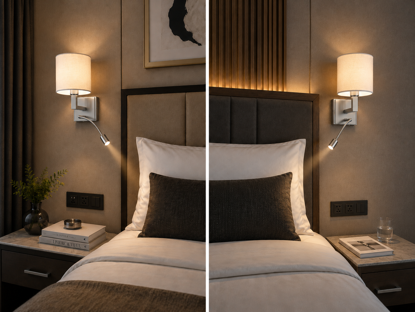 Geneva Fabric Shade LED Reading Lamp Hotel Bed Head Wall Sconce — Image 6