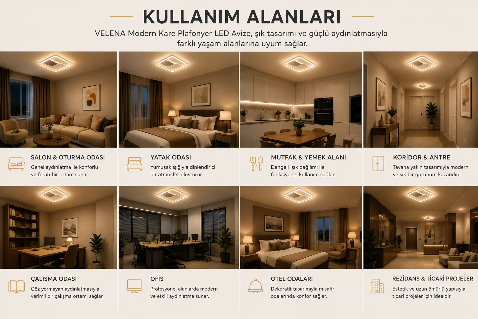 Velena Kare Plafonyer LED Avize Aydınlatma 3 Renk Modlu Velena Kare Plafonyer LED Avize Aydınlatma 3 Renk Modlu