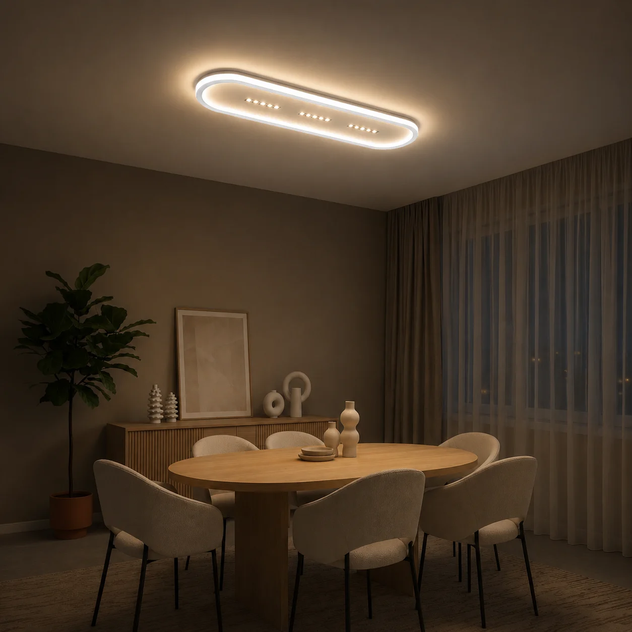 Elra Mercekli Oval Dikdörtgen Plafonyer LED Avize Aydınlatma 3 Renk Modlu Elra Mercekli Oval Dikdörtgen Plafonyer LED Avize Aydınlatma 3 Renk Modlu