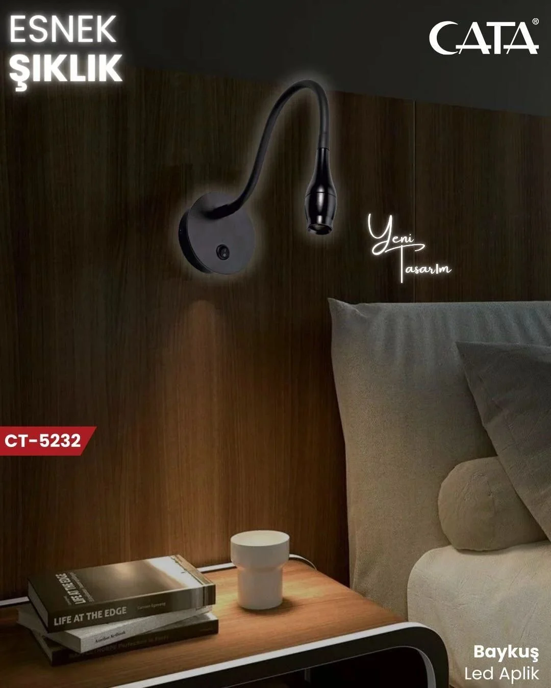 Baykuş LED Duvar Yatak Başı Aplik Armatür Siyah Kasa