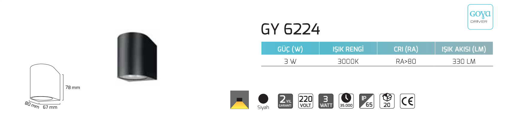 3W Dış Mekan Dekoratif LED Duvar Aplik 6,7x7,8x8 cm