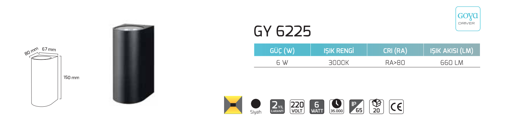 6W Dış Mekan Dekoratif LED Duvar Aplik 6,7x15x8 cm