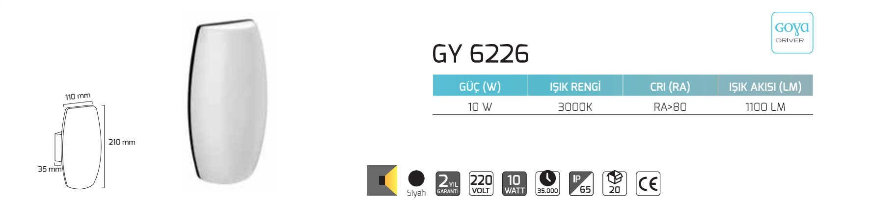 10W Dış Mekan Dekoratif LED Duvar Aplik 11x21x3,5 cm