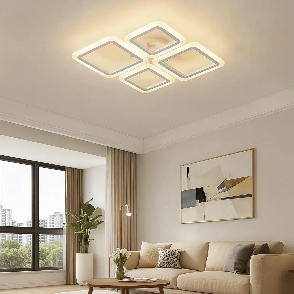 4'lü Beyaz Kare Çerçeve 3 Renkli LED Plafonyer Avize (MS73005-2+2) — görsel 2