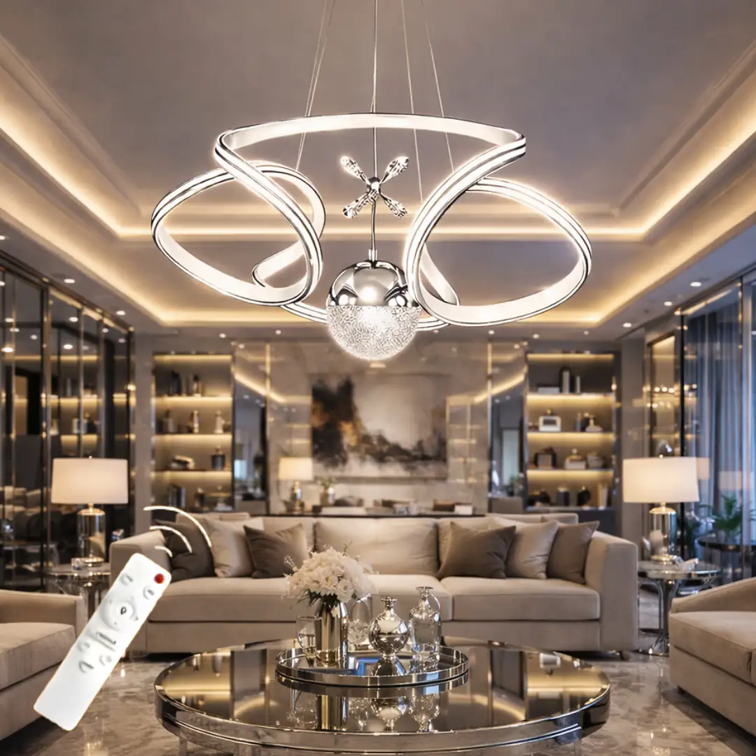 Krom Beyaz Calista Kumandalı 3 Renkli LED Avize 50 cm