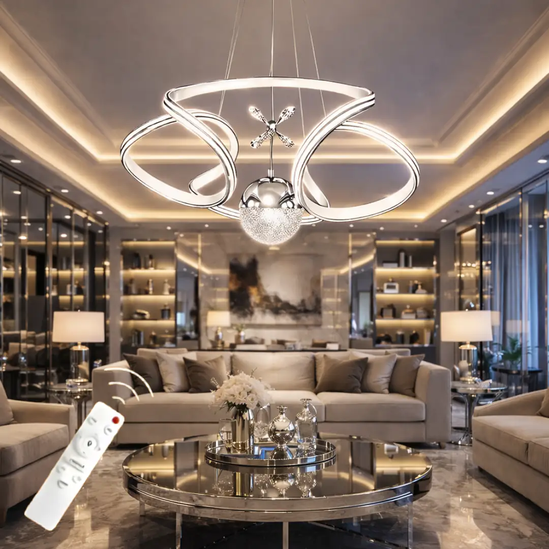 Krom Beyaz Calista Kumandalı 3 Renkli LED Avize 50 cm