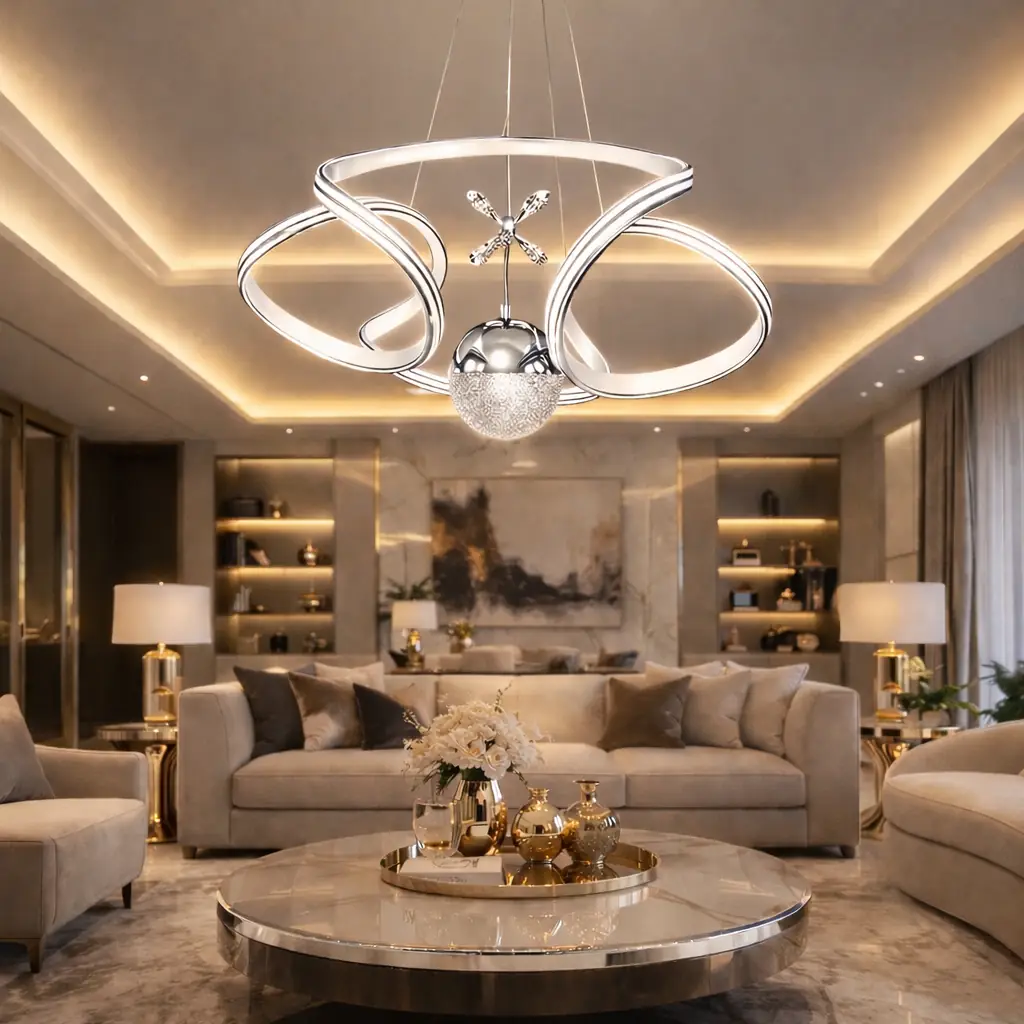 Krom Beyaz Calista Kumandalı 3 Renkli LED Avize 50 cm