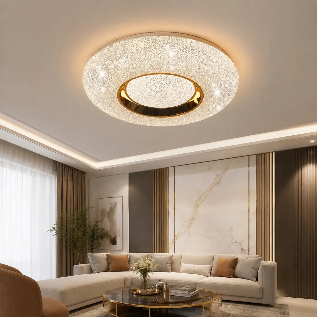 Gold Lara Yuvarlak Kumandalı 3 Renkli LED Plafonyer Avize 50 cm — görsel 2