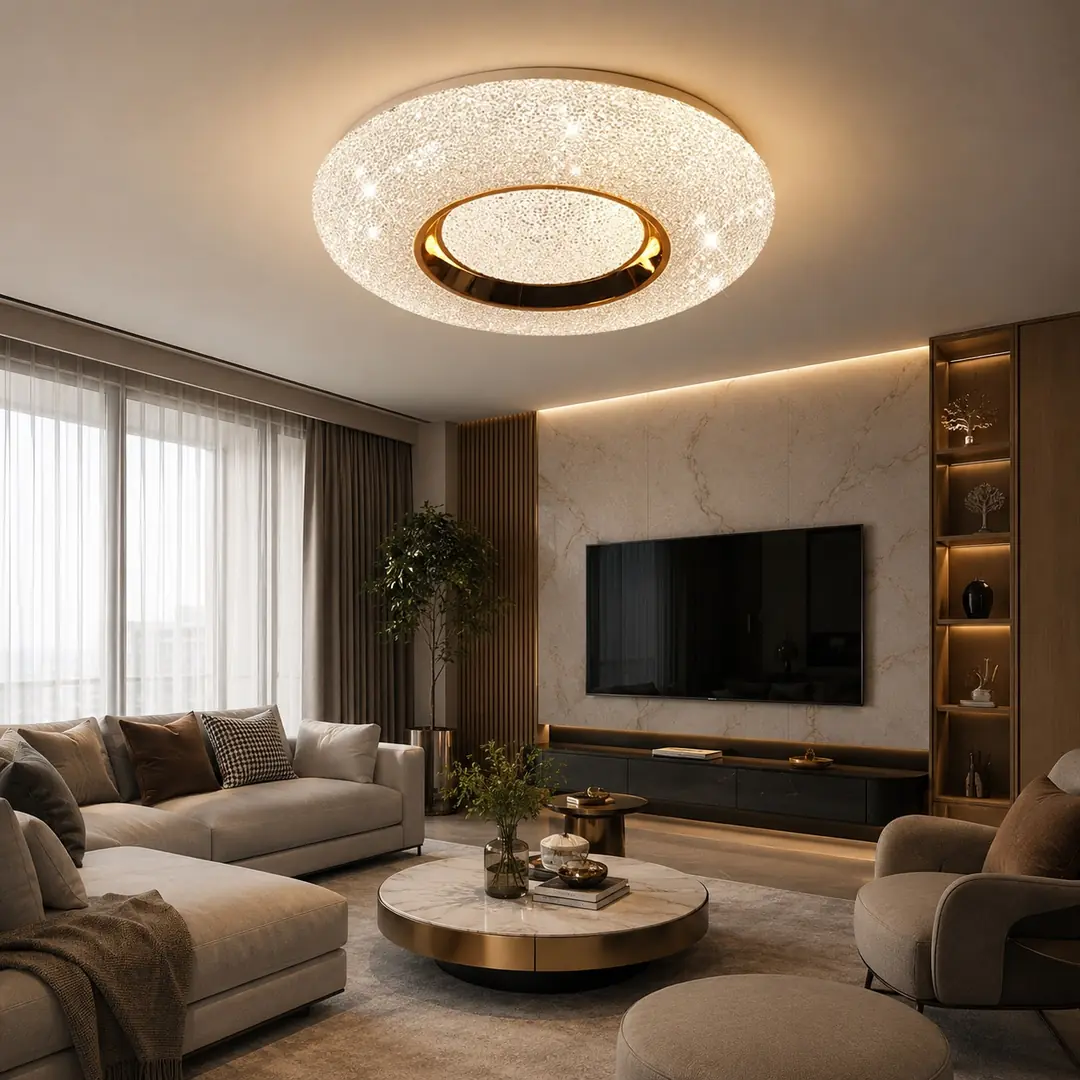 Gold Lara Yuvarlak Kumandalı 3 Renkli LED Plafonyer Avize 50 cm — görsel 3