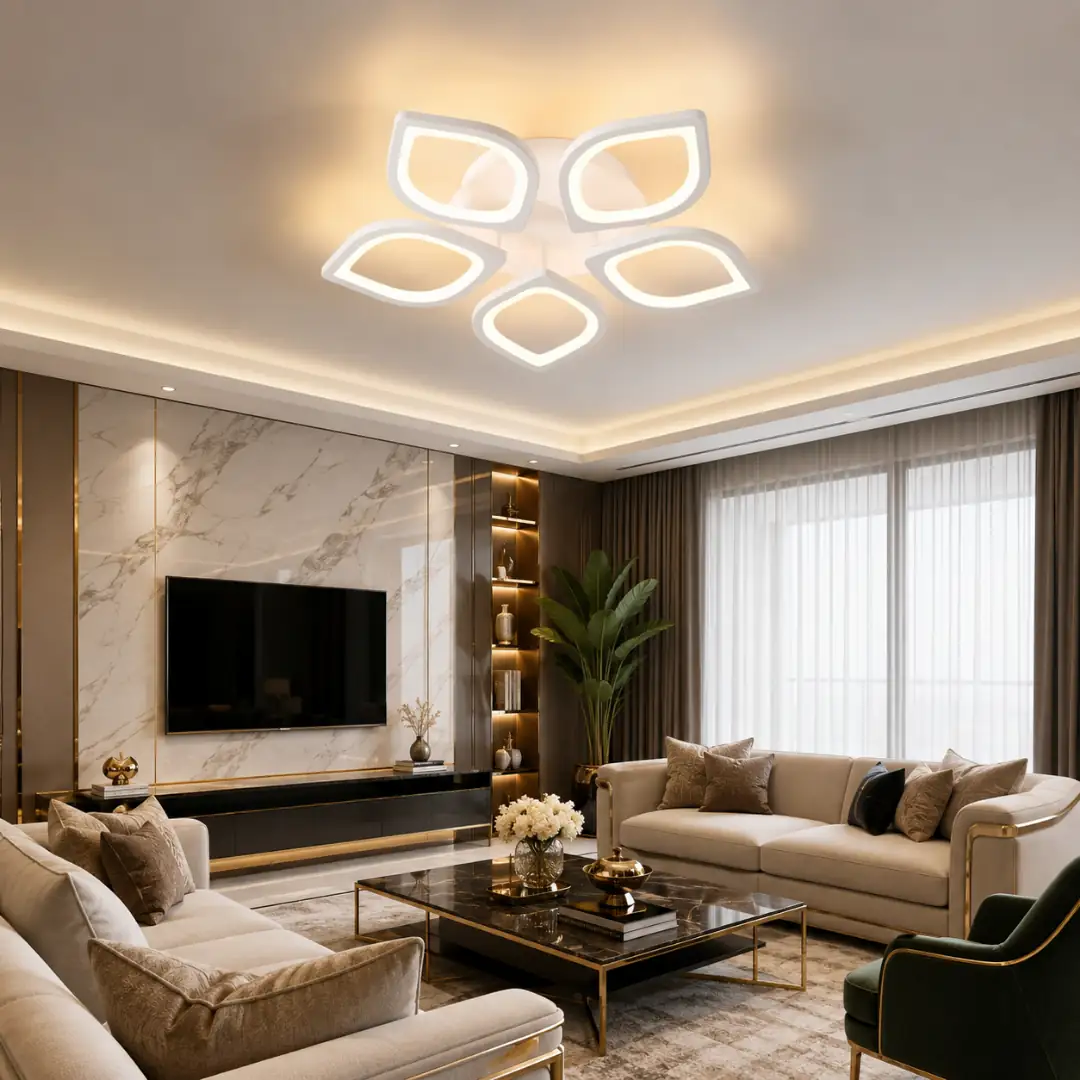 5 vías Blanco Hoja Marco 3 Colores LED Plafón Lámpara de Araña 5'li Beyaz Yaprak Çerçeve 3 Renkli LED Plafonyer Avize