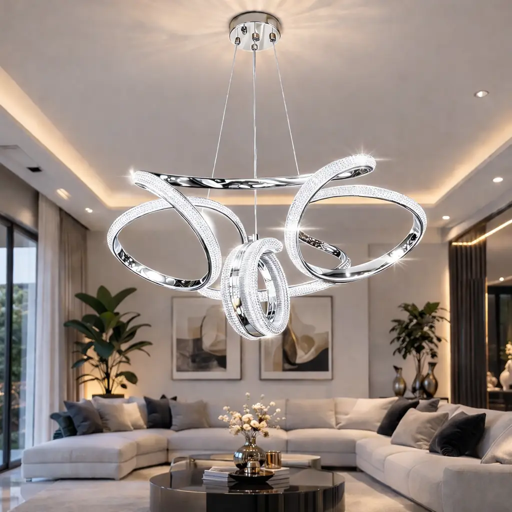 Chrome Monza 3 Couleurs LED Suspension Lustre 50 cm Krom Monza 3 Renkli LED Sarkıt Avize 50 cm