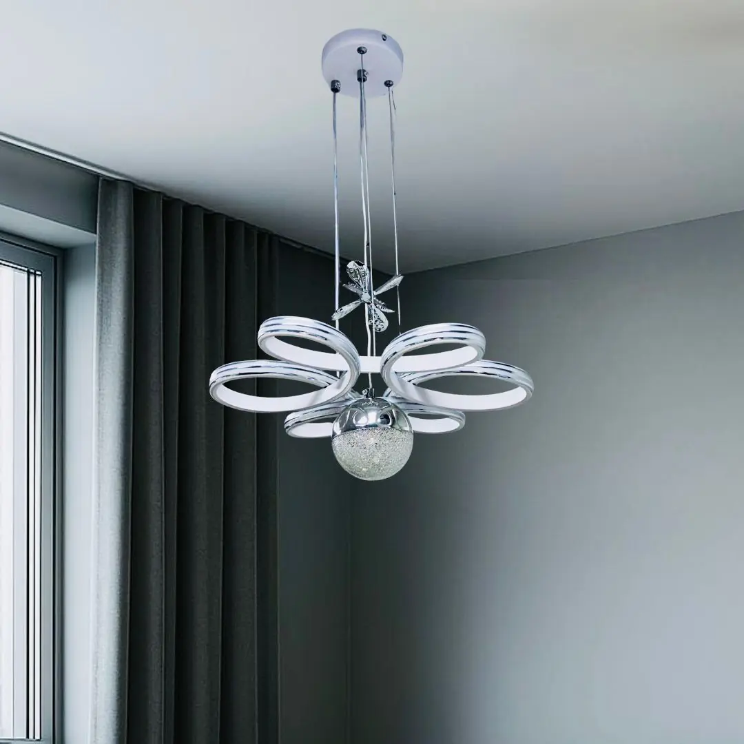 Beyaz Krom Ada Kumandalı 3 Renkli LED Avize 40 cm