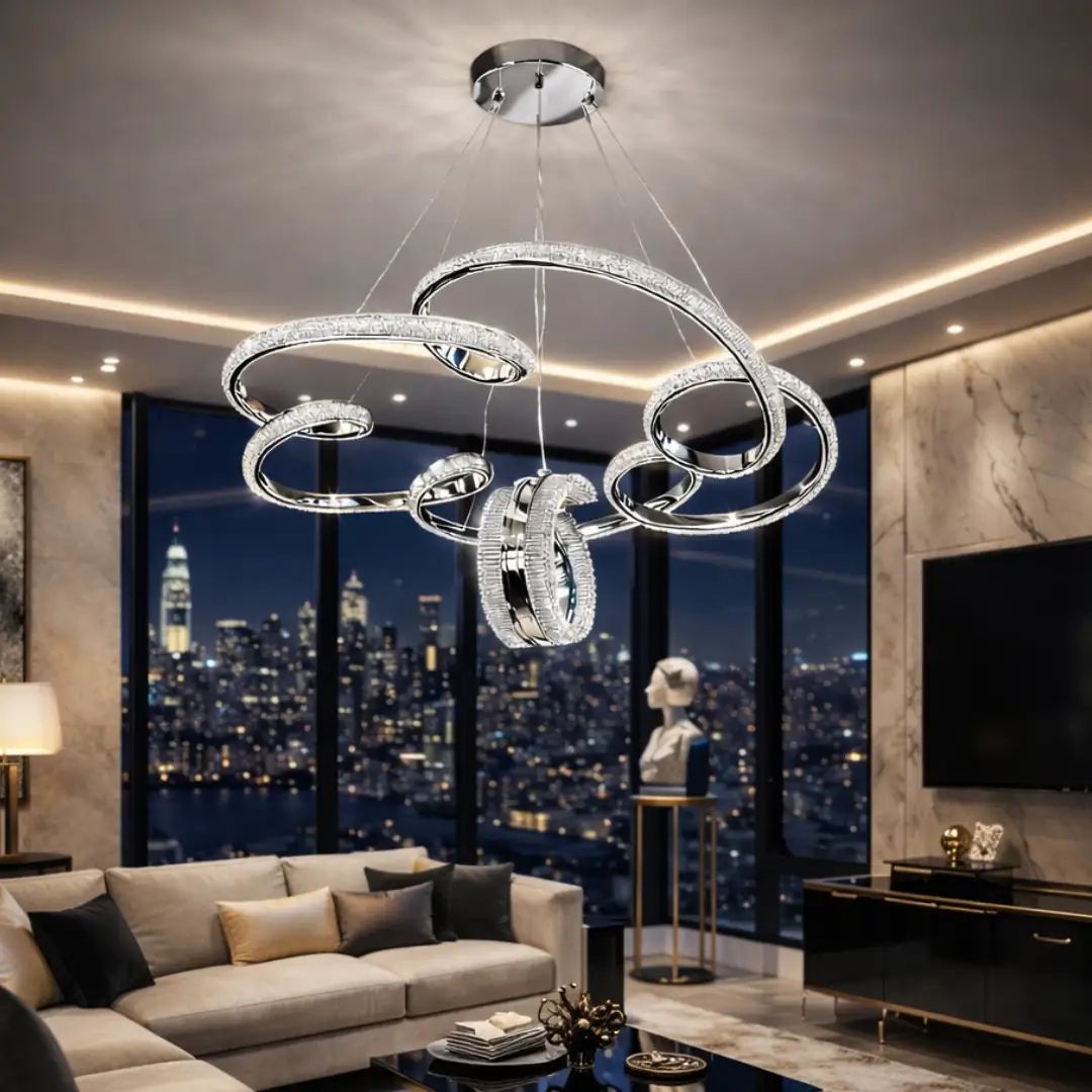 Gold Platinum 3-Colour LED Pendant Chandelier 50 cm Gold Platin 3 Renkli LED Sarkıt Avize 50 cm