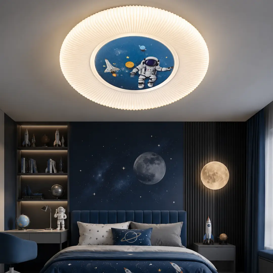 Astronaut Remote Controlled 3-Colour Children's Room LED Ceiling Light Chandelier 50 cm Astronot Kumandalı 3 Renkli Çocuk Odası LED Plafonyer Avize 50 cm