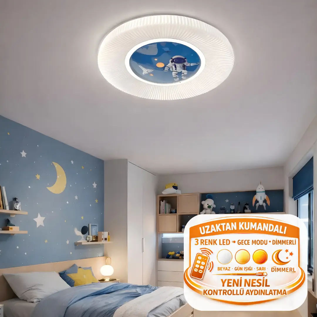 Astronot Kumandalı 3 Renkli Çocuk Odası LED Plafonyer Avize 50 cm Astronot Kumandalı 3 Renkli Çocuk Odası LED Plafonyer Avize 50 cm